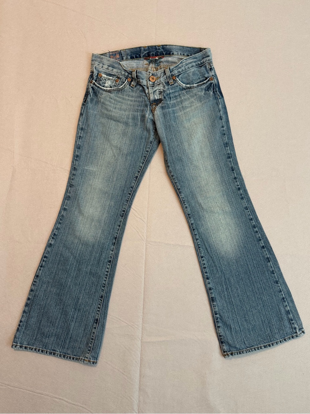 Vintage Lucky Brand Lil Gem Flare Jeans 6 Short Made In USA Embroidered Low Rise
